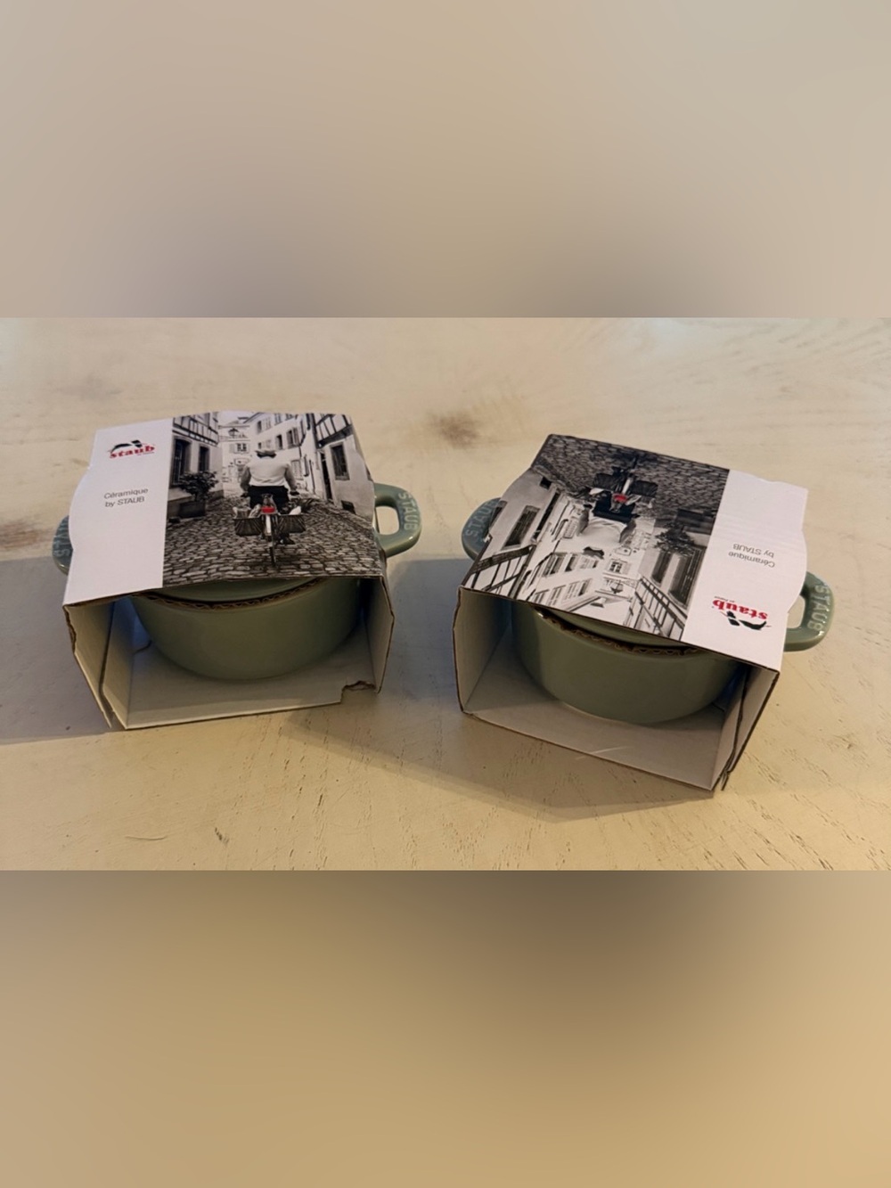 Staub mini cocettes 8 oz capacity eucalyptus green - (2) NEW